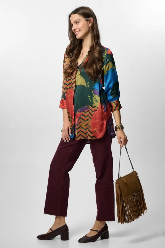Satin Abstract Geometric Shirt sold by SAACHI