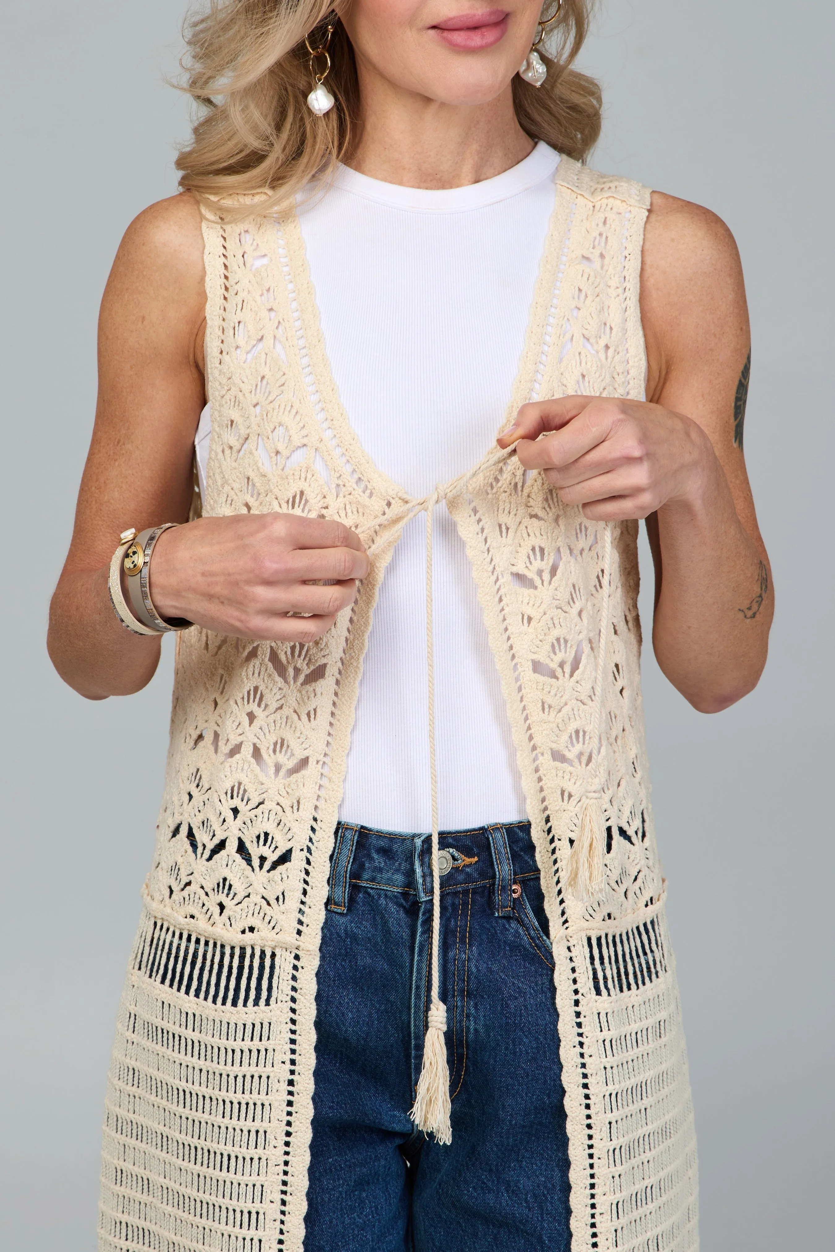 Crochet Tie Front Long Kimono sold by SAACHI product image thumbnail 5