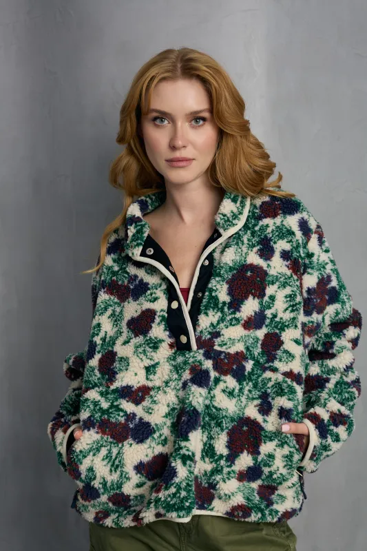 Floral Sherpa Pullover Jacket sold by SAACHI