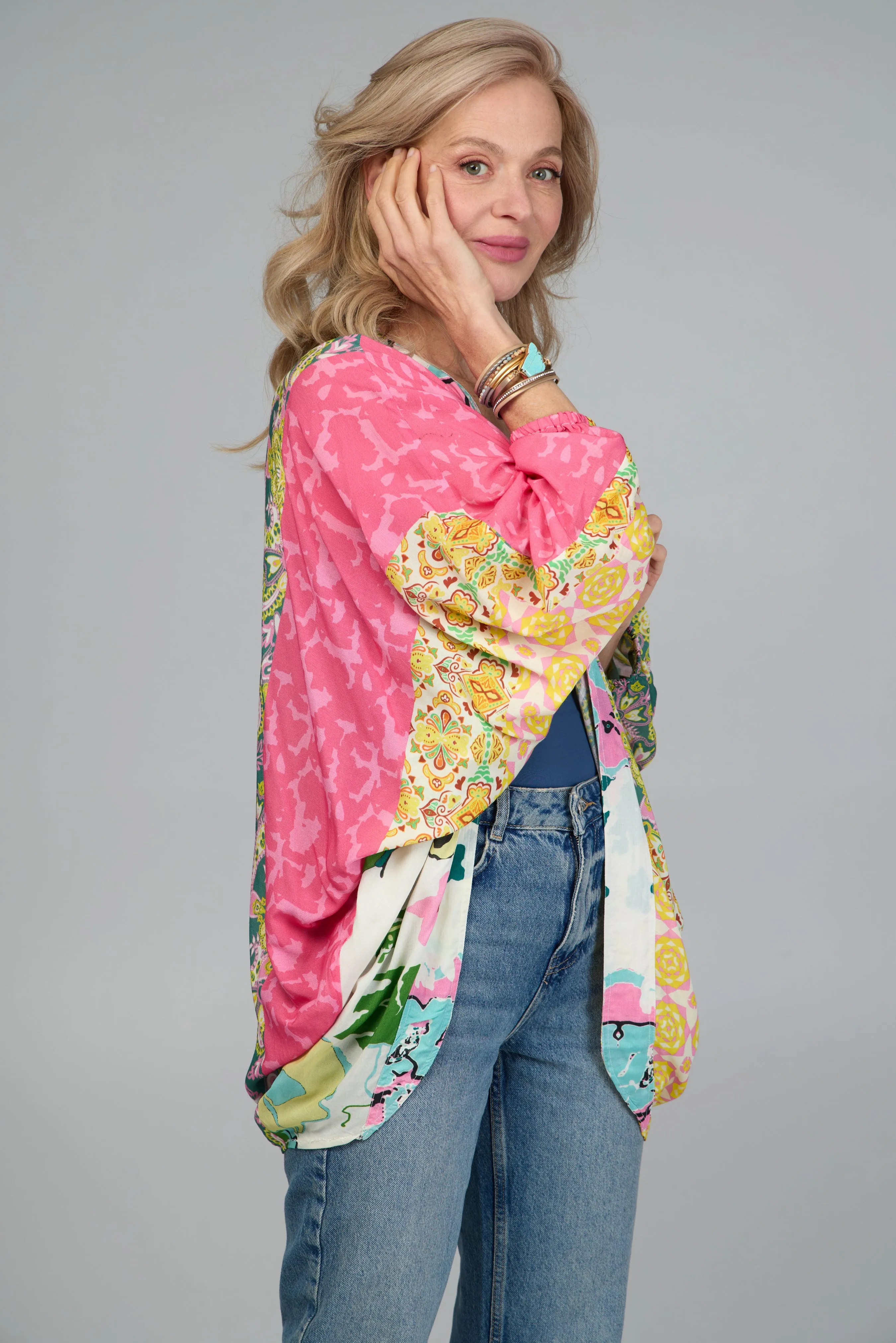 Multicolored Mixed Patterned Kimono sold by SAACHI