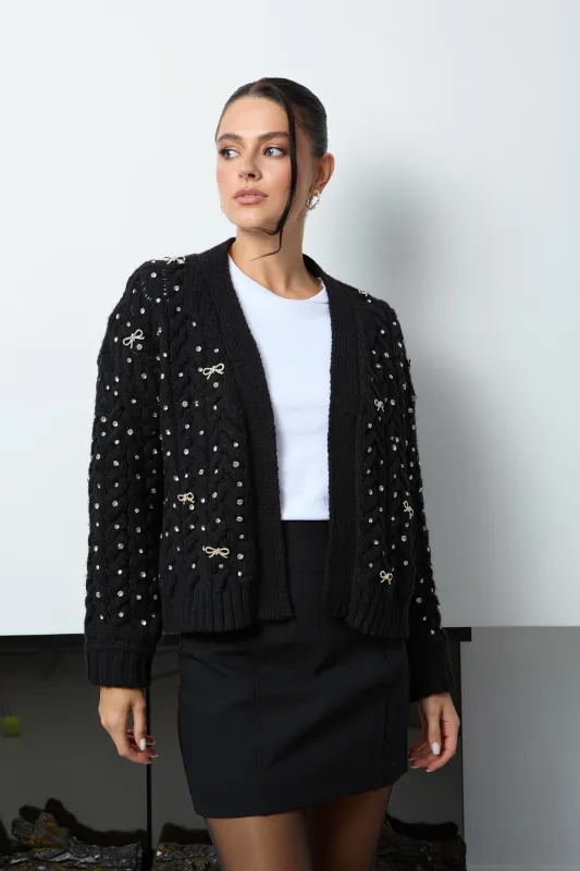 Bow Jeweled Cardigan sold by SAACHI