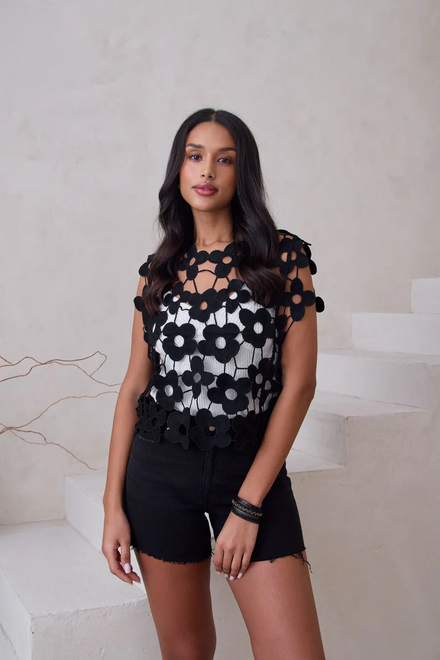 Floral Open Knit Vest Top sold by SAACHI product image thumbnail 2