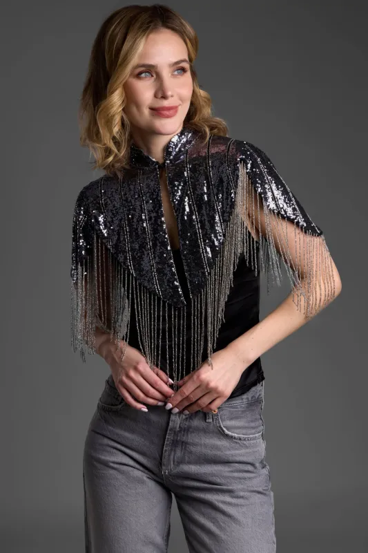 Beaded Fringe Sequin Capelet sold by SAACHI