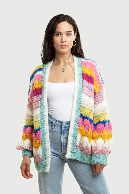 Knitted Rainbow Bubble Stitch Cardigan sold by SAACHI