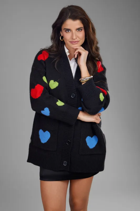 Multicolored Heart Buttoned Cardigan sold by SAACHI