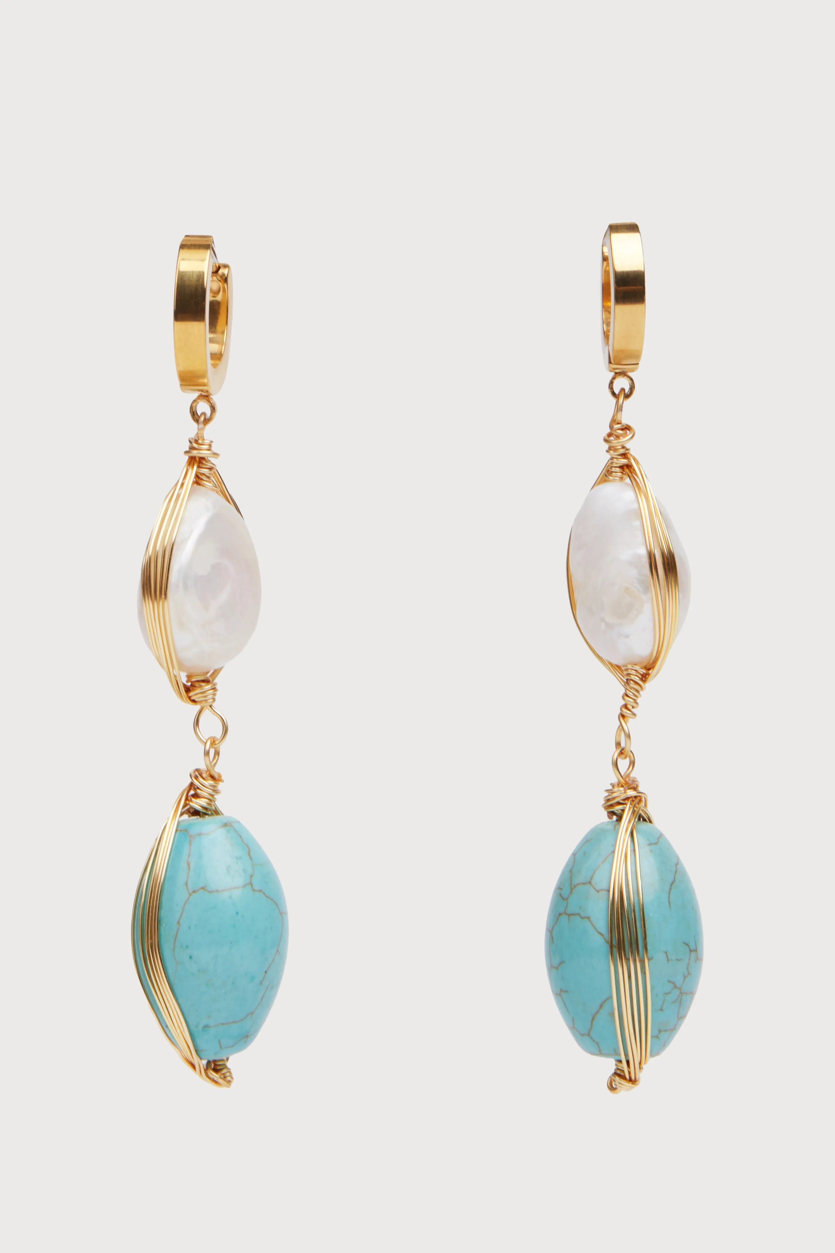 Turquoise Baroque Pearl Dangle Earrings sold by SAACHI