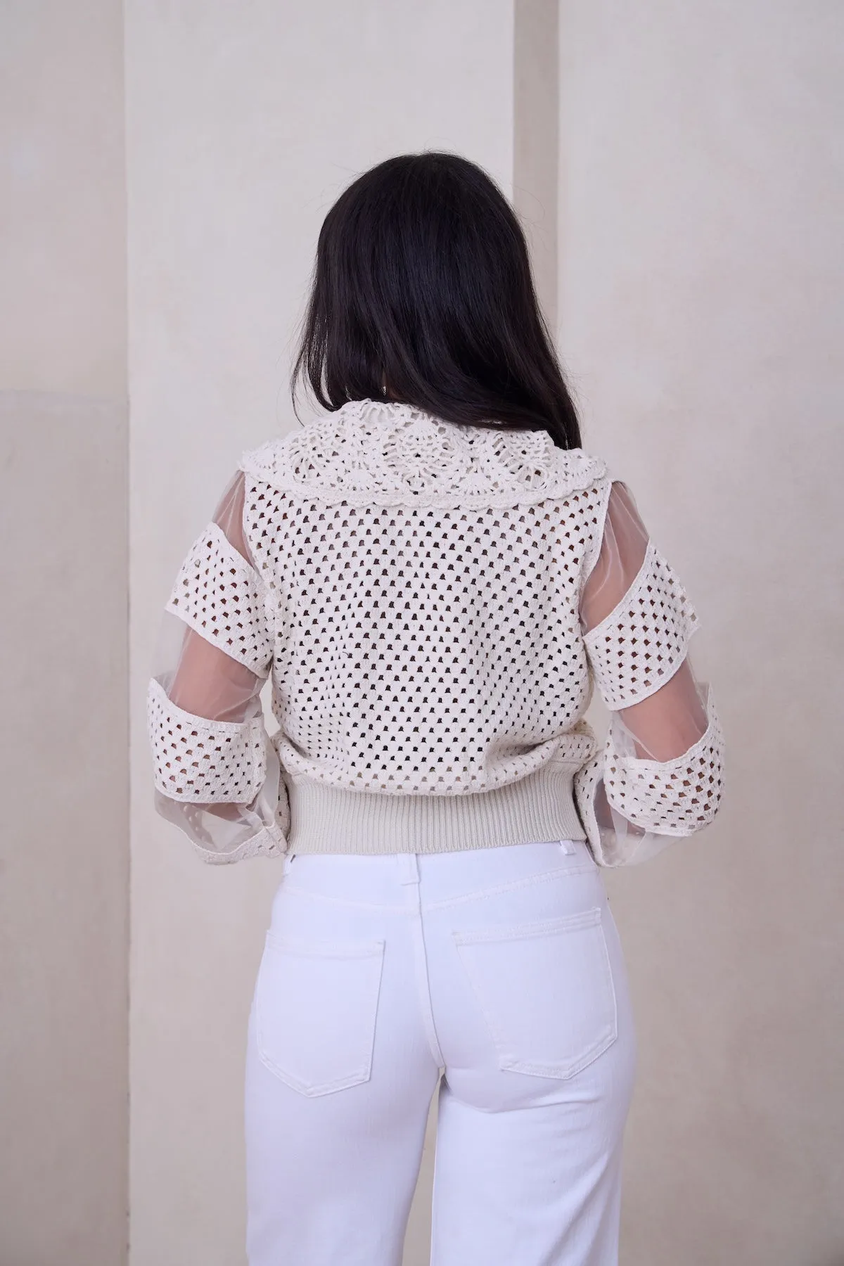 Hand Crochet Sheer Button Cardigan sold by SAACHI product image thumbnail 3