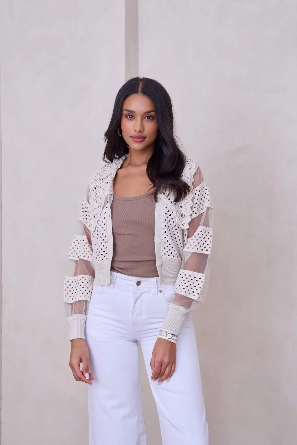 Hand Crochet Sheer Button Cardigan sold by SAACHI product image thumbnail 4