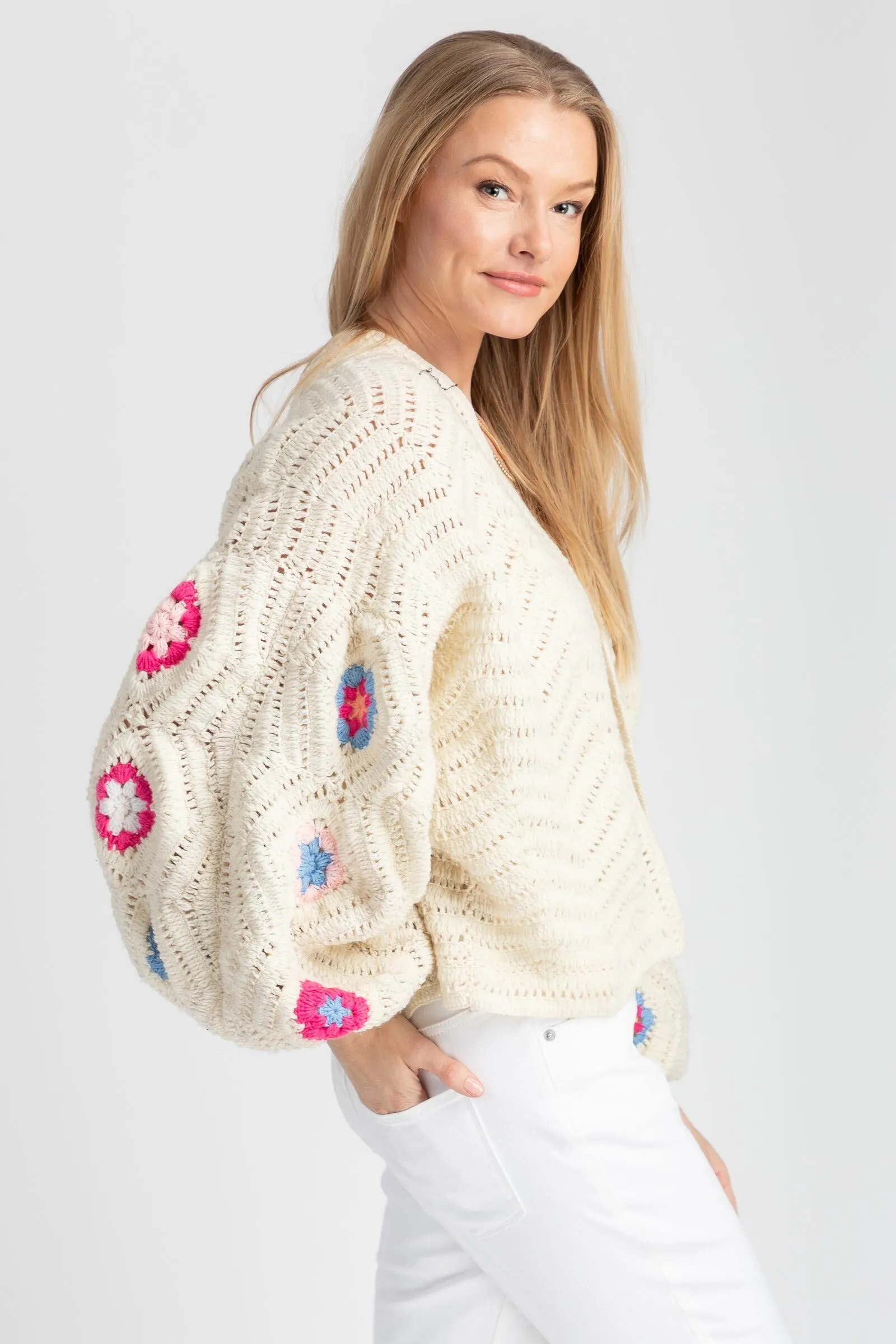 Crochet Knit Floral Cardigan sold by SAACHI product image thumbnail 3