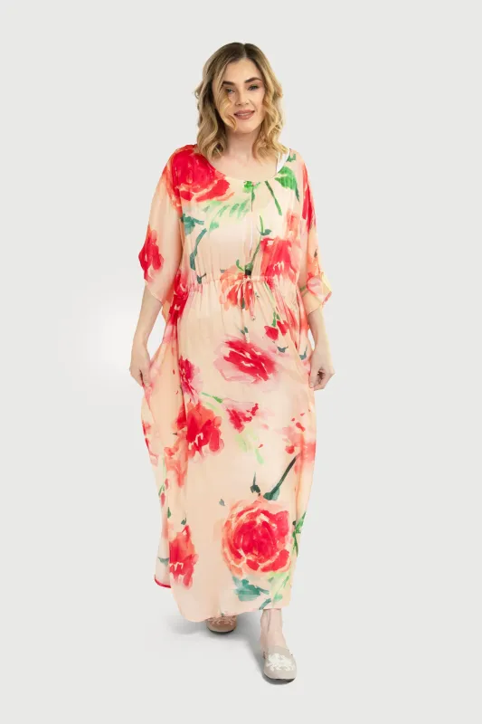 Delicate Floral Tie Waist Keyhole Kaftan sold by SAACHI