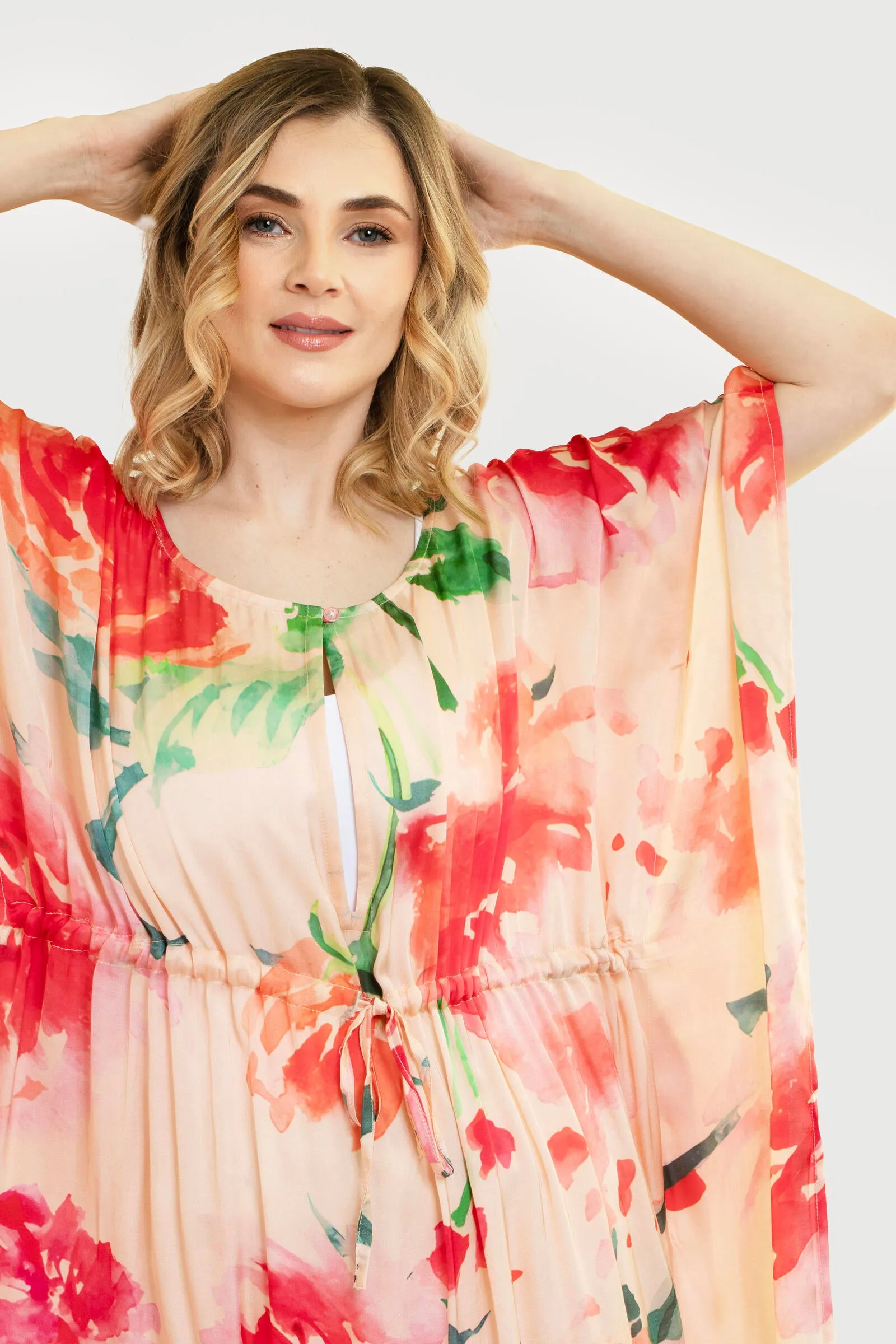 Delicate Floral Tie Waist Keyhole Kaftan sold by SAACHI product image thumbnail 3