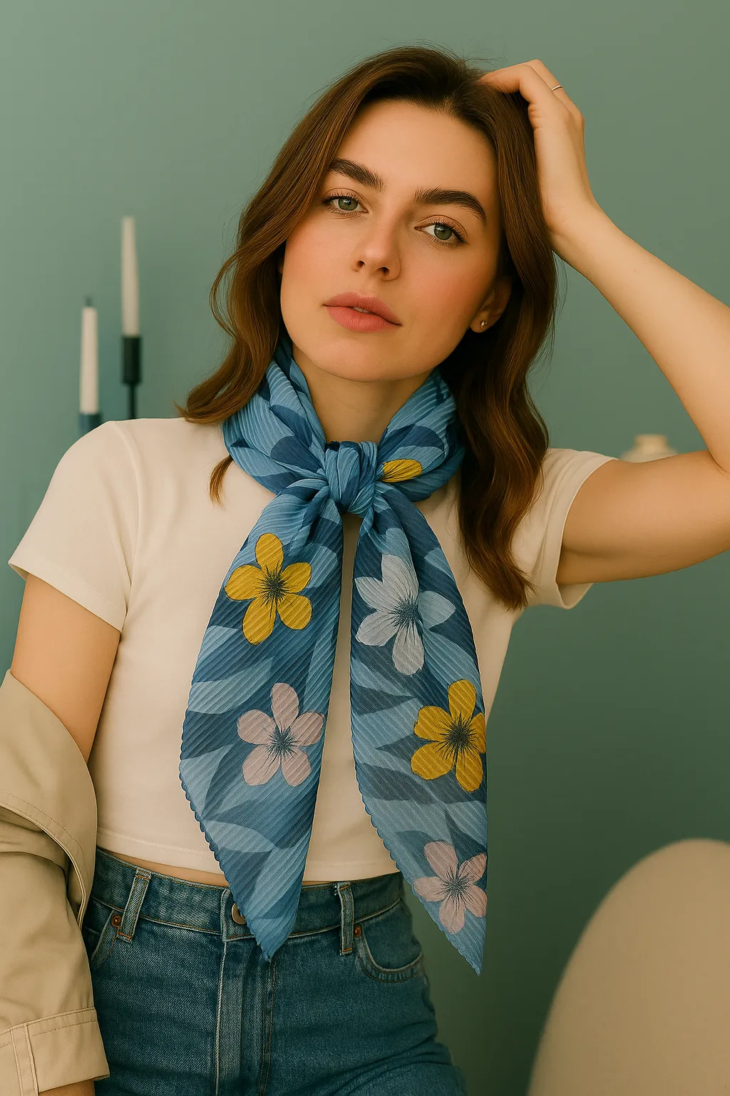 Floral Geo Pleated Scarf sold by SAACHI product image thumbnail 2