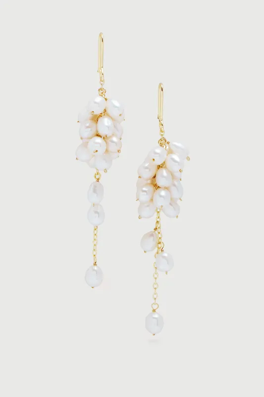 Pearl Cluster Dangle Earrings sold by SAACHI