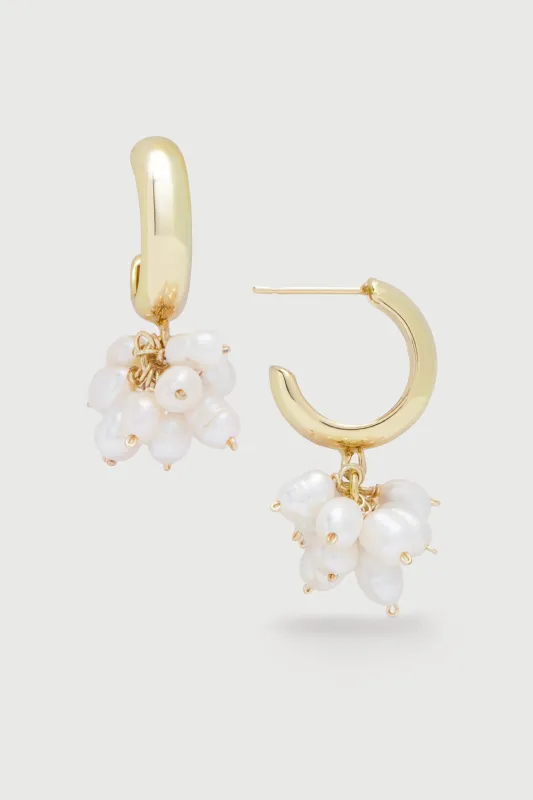 Pearl Cluster Hoop Earrings sold by SAACHI