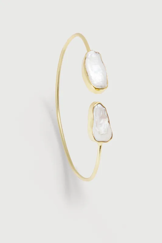 Double Freshwater Pearl Cuff Bracelet sold by SAACHI