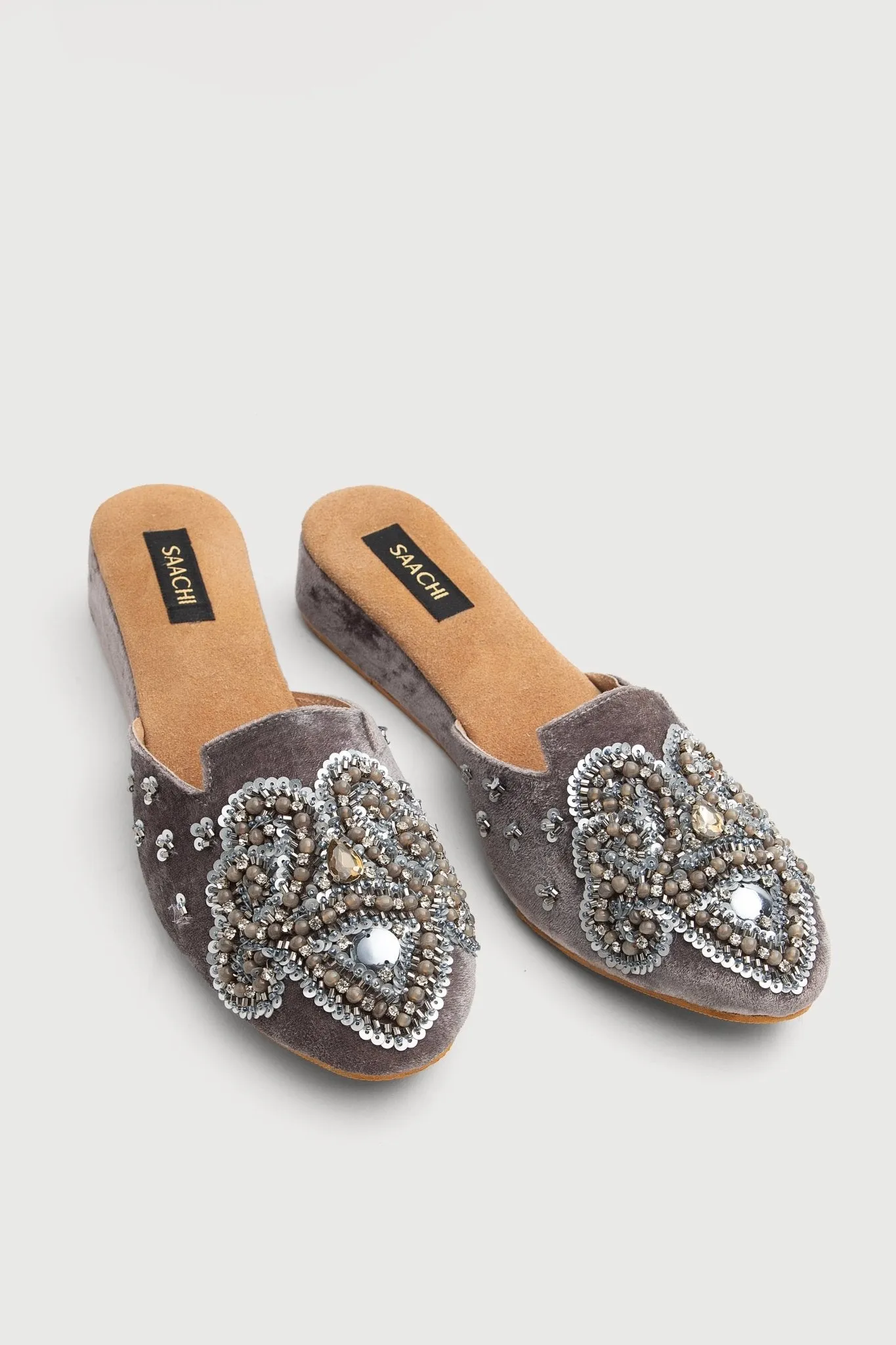 Velvet Beaded Embellished Mules sold by SAACHI