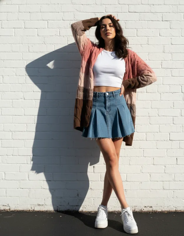 Cable Knit Color Block Cardigan sold by SAACHI