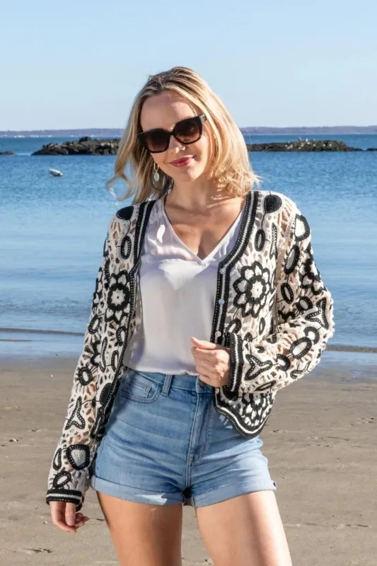 Floral Lace Crochet Short Jacket sold by SAACHI