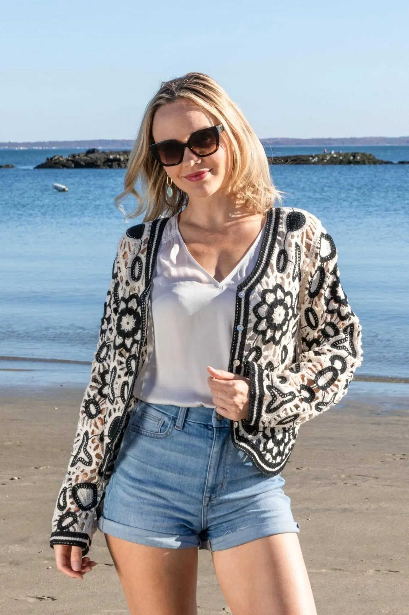 Floral Lace Crochet Short Jacket sold by SAACHI