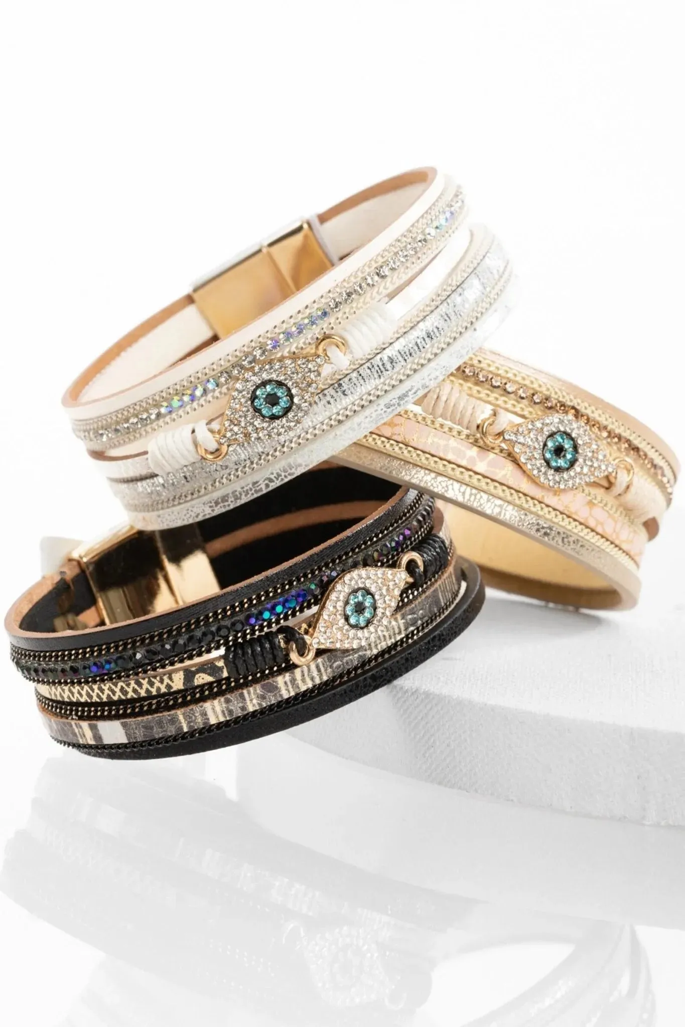 Evil Eye Leather Metallic Bracelet sold by SAACHI