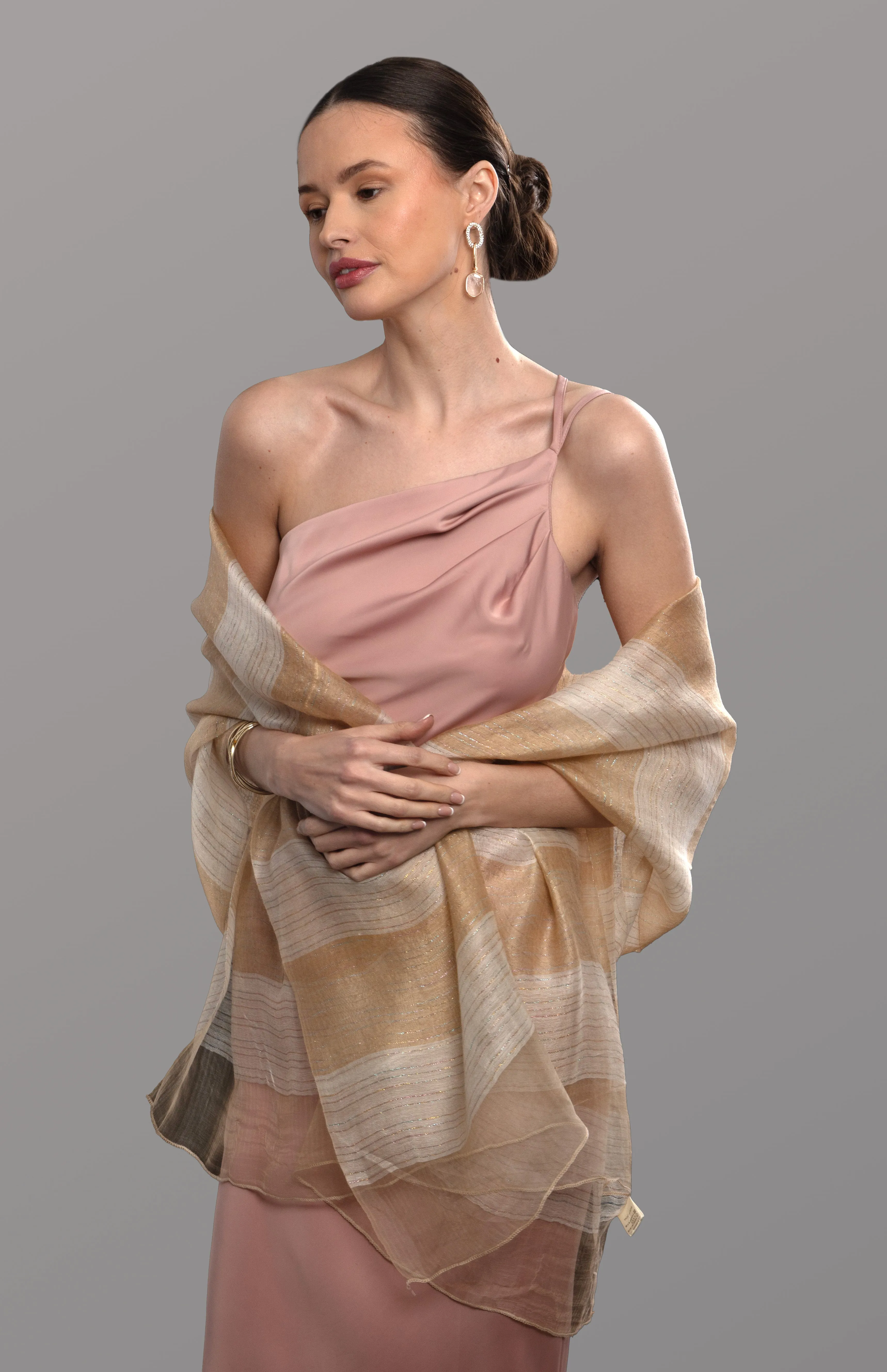 Silk Wool Shimmering Striped Scarf sold by SAACHI product image thumbnail 5