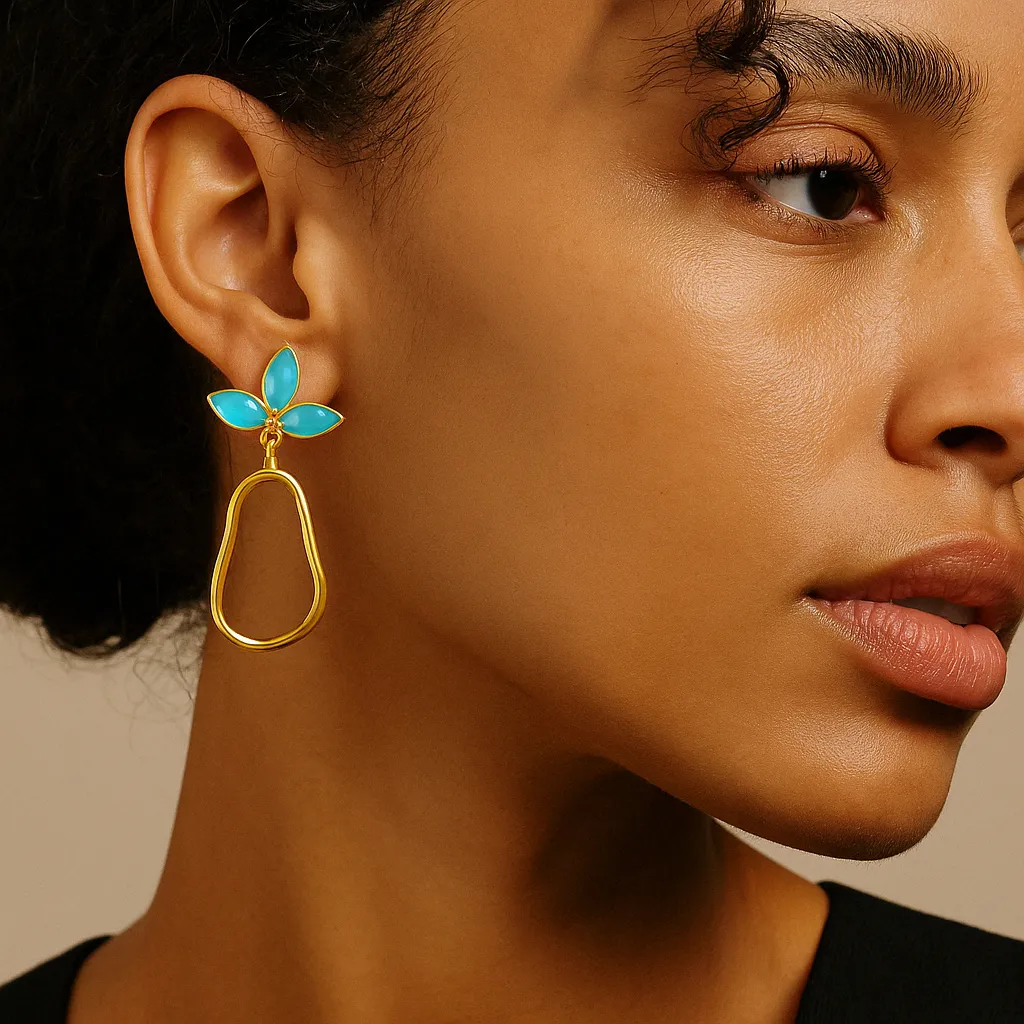 Triple Gemstone Abstract Dangle Earrings sold by SAACHI