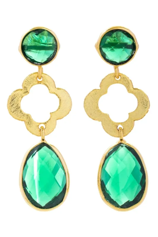 Quatrefoil Gemstone Dangle Earrings sold by SAACHI
