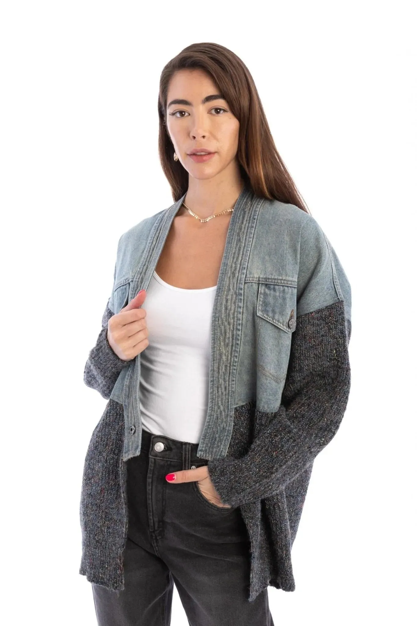 Denim and Grey Combo Jacket sold by SAACHI product image thumbnail 4
