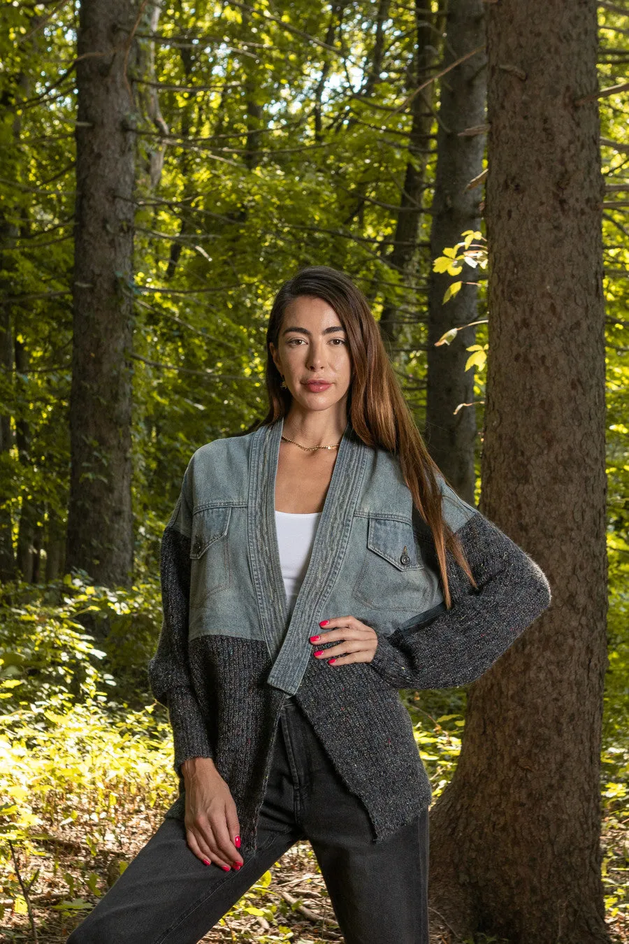 Denim and Grey Combo Jacket sold by SAACHI