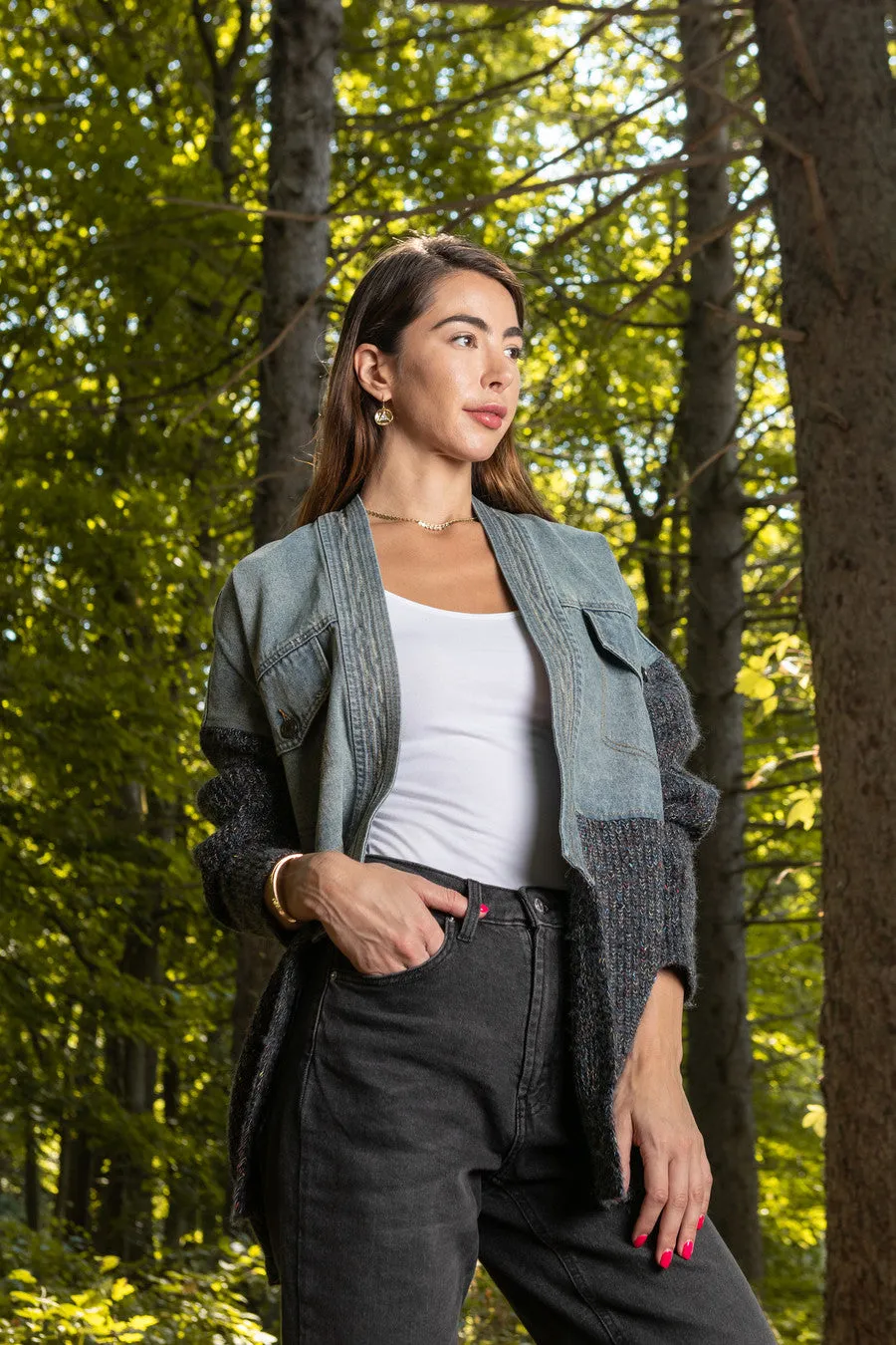 Denim and Grey Combo Jacket sold by SAACHI product image thumbnail 3