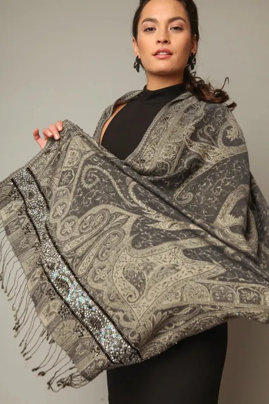 Hand Embroidered Ikat Scarf sold by SAACHI