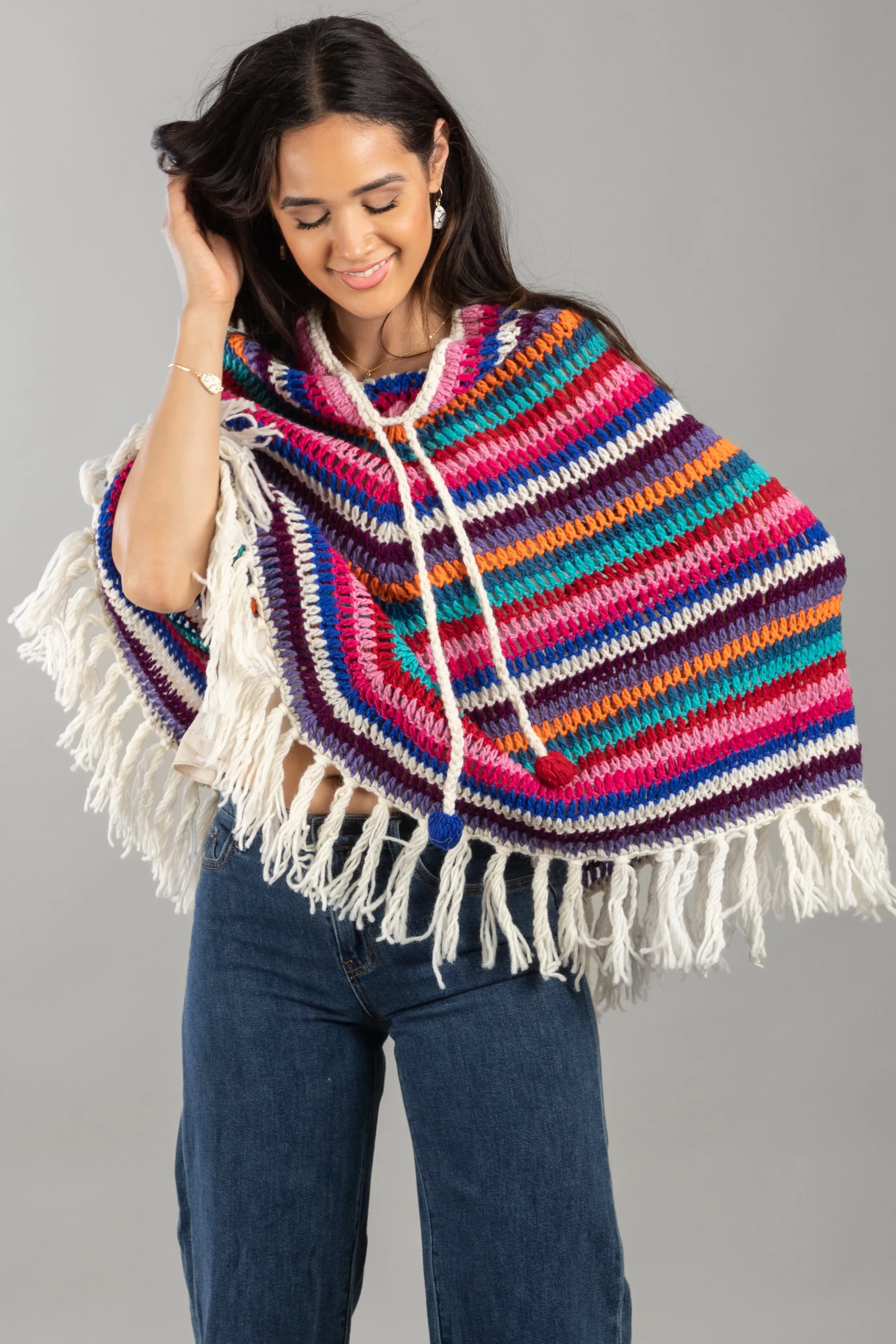 Open Weave Crochet Rainbow Poncho sold by SAACHI product image thumbnail 2