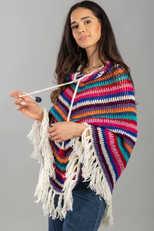 Open Weave Crochet Rainbow Poncho sold by SAACHI