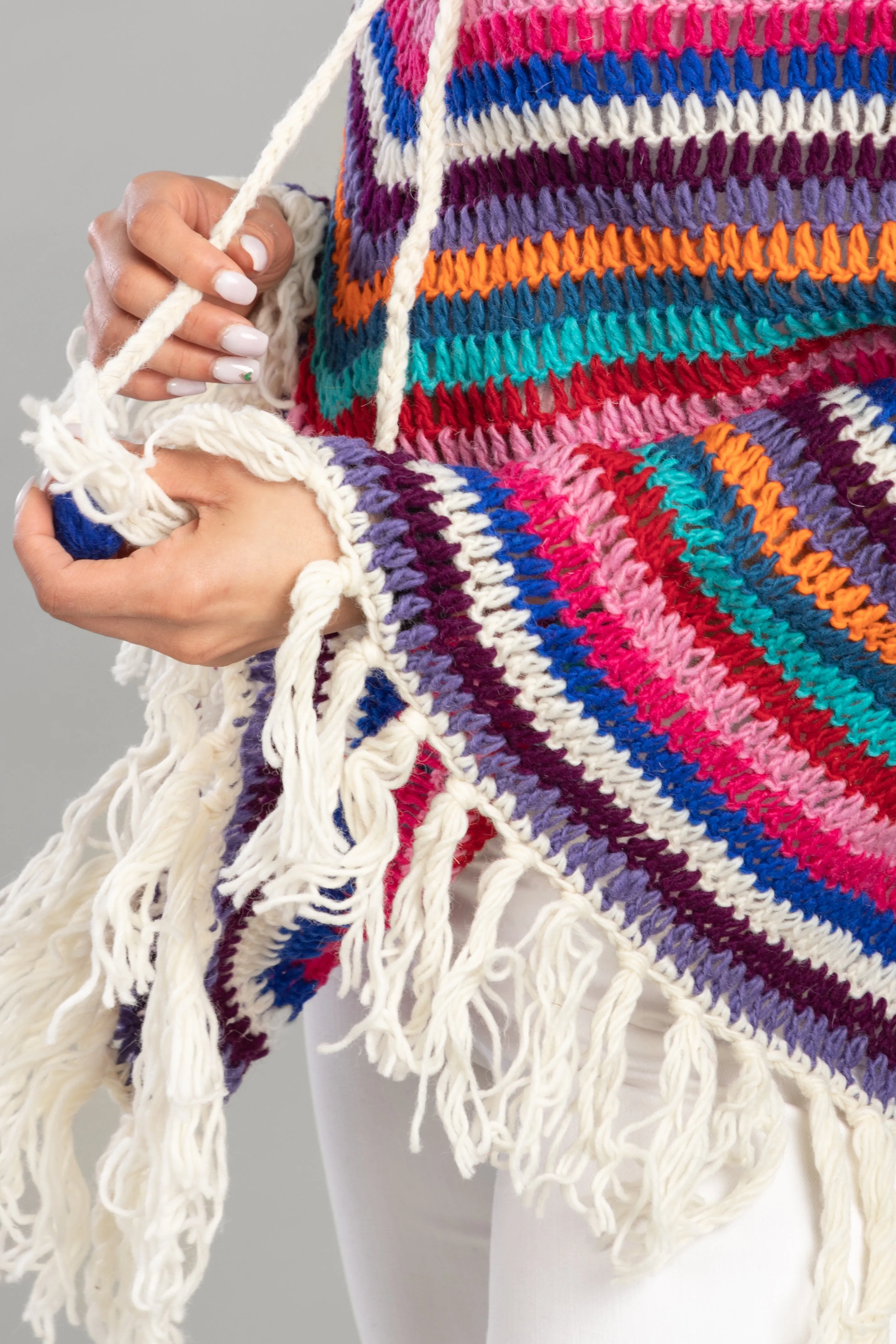 Open Weave Crochet Rainbow Poncho sold by SAACHI product image thumbnail 4