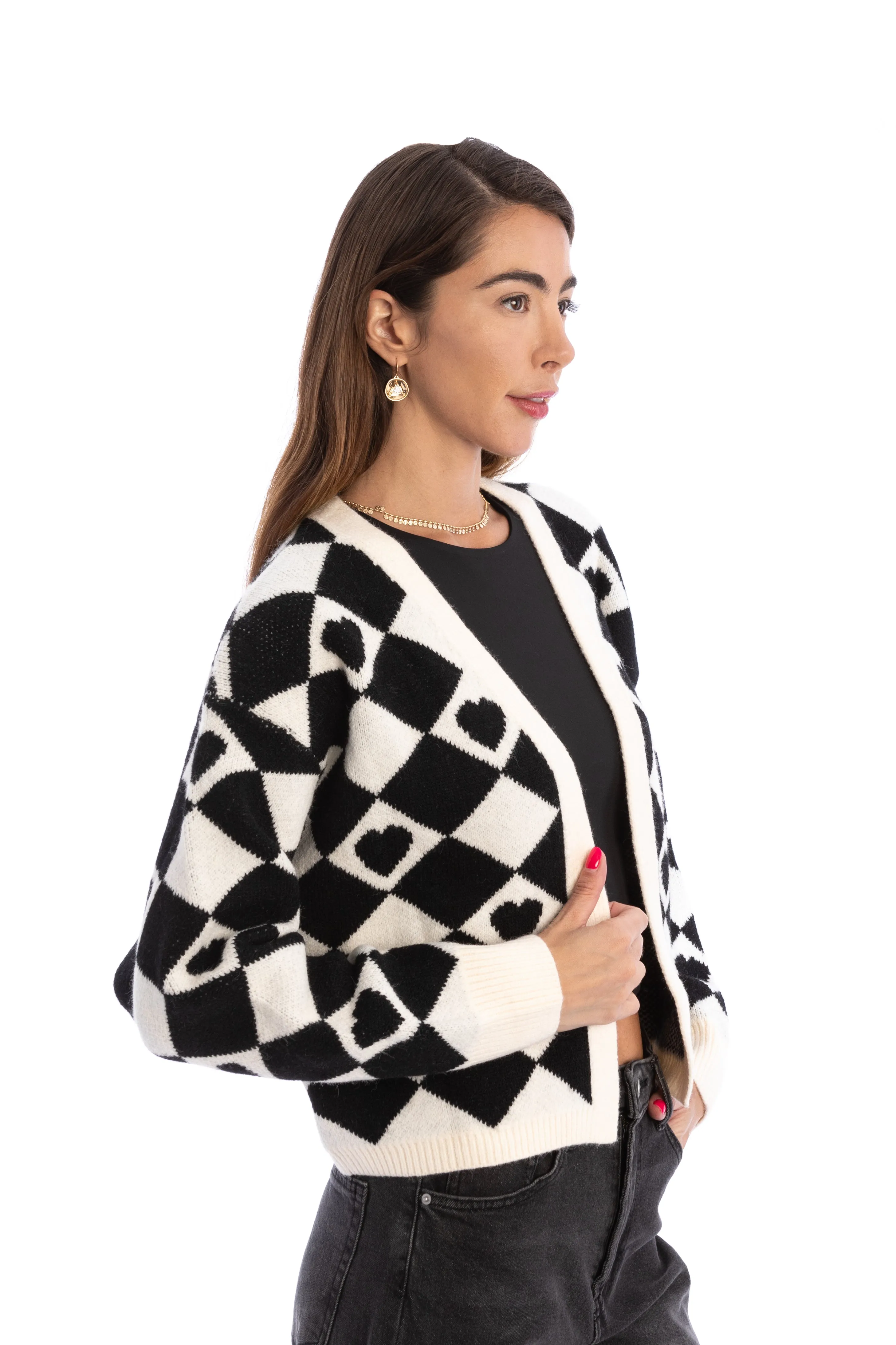 Checkered Hearts Cardigan Cropped sold by SAACHI product image thumbnail 3