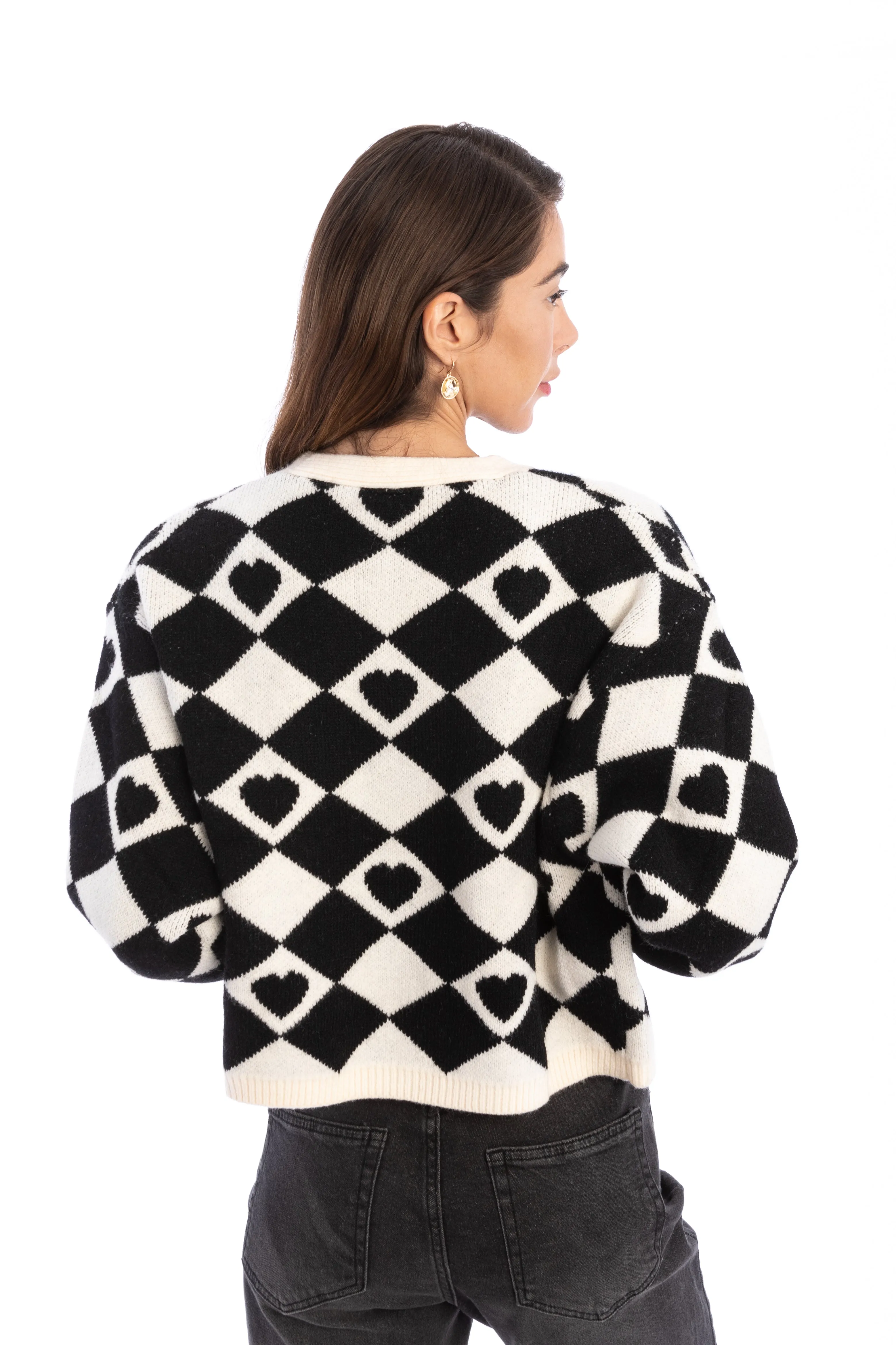 Checkered Hearts Cardigan Cropped sold by SAACHI product image thumbnail 2