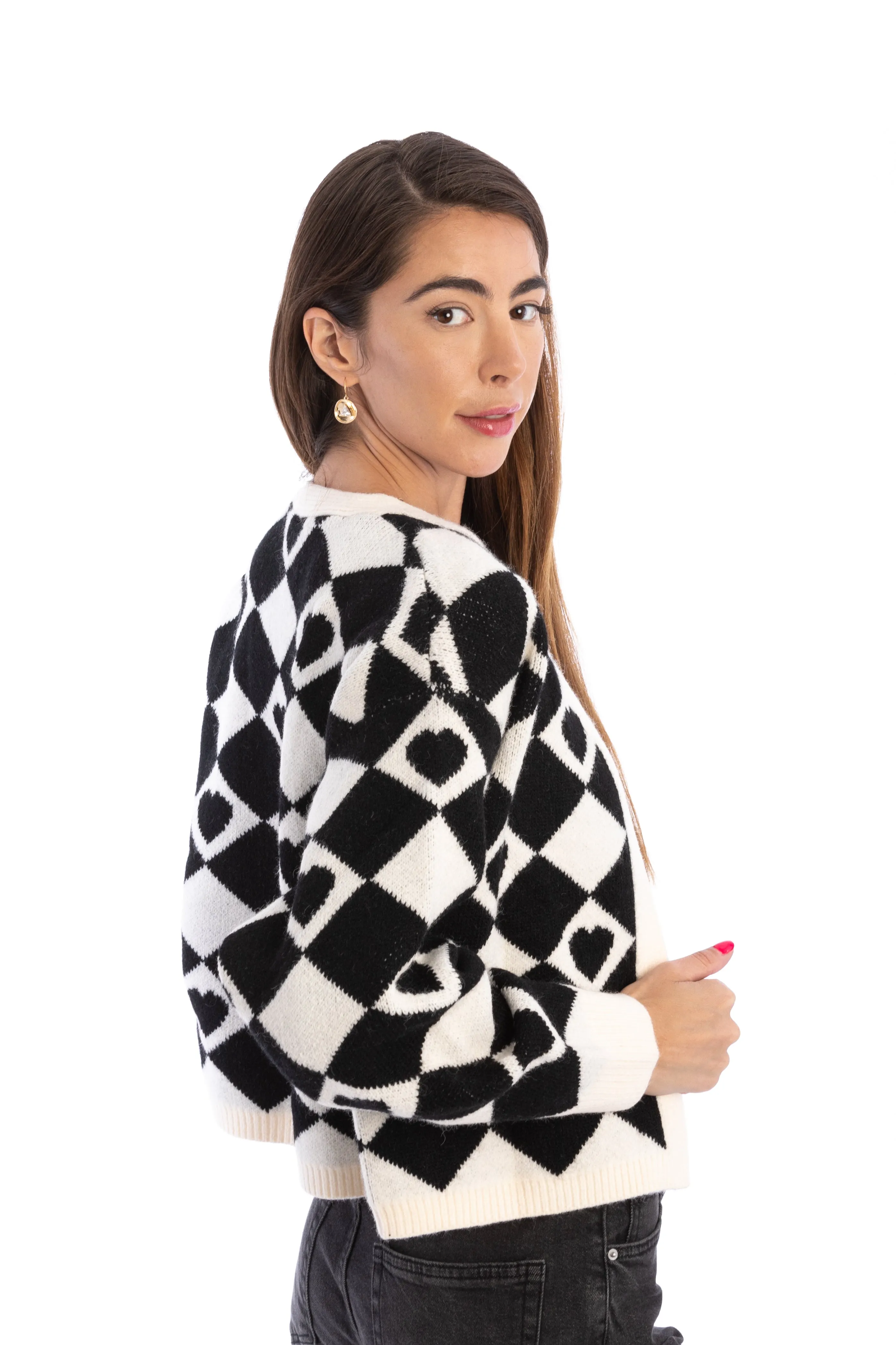 Checkered Hearts Cardigan Cropped sold by SAACHI product image thumbnail 4