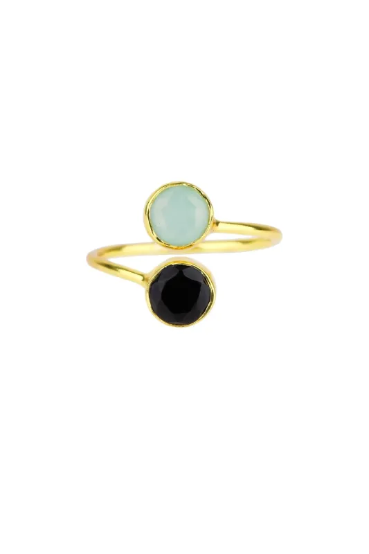 Double Gem Ring Aqua and Black Onyx sold by SAACHI