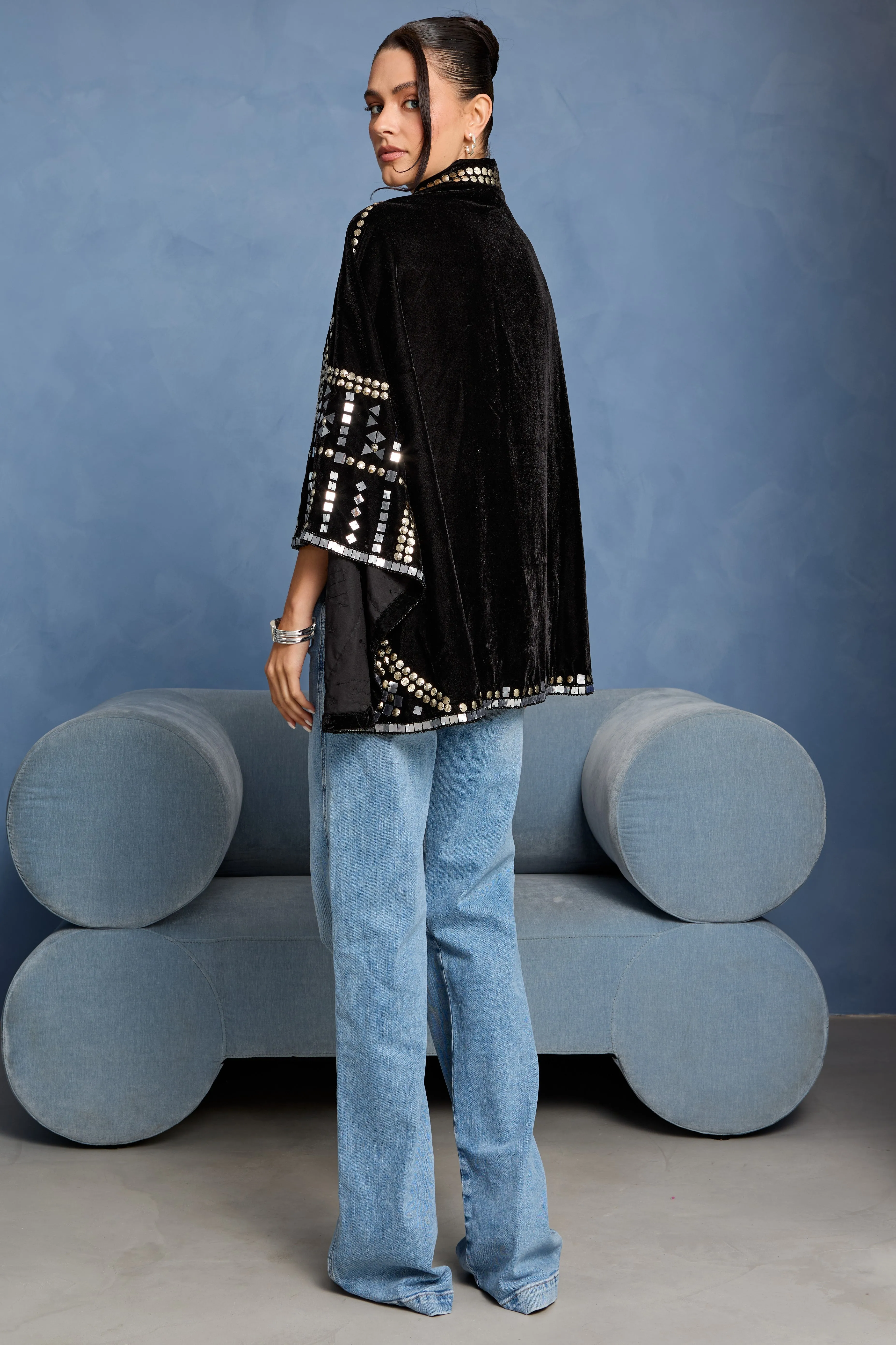 Black Velvet Embellished Capelet sold by SAACHI product image thumbnail 2