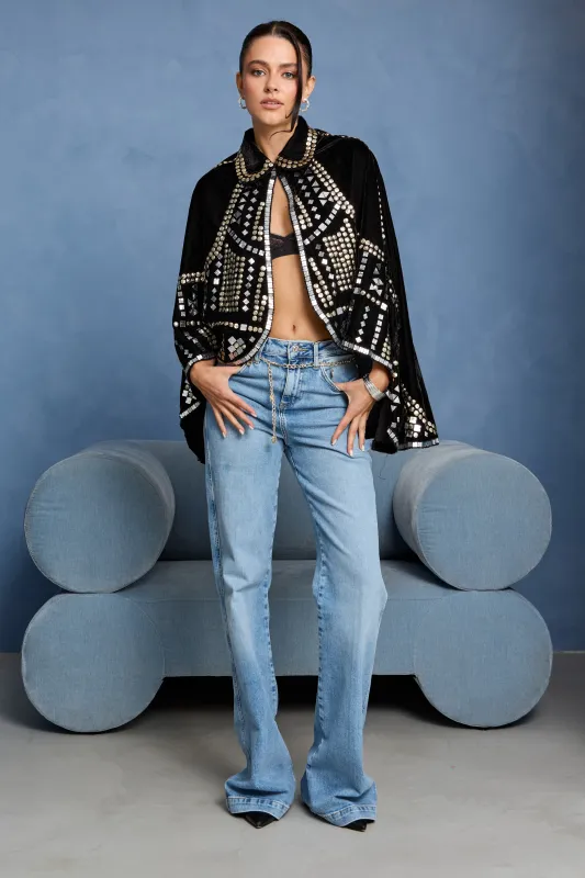 Black Velvet Embellished Capelet sold by SAACHI