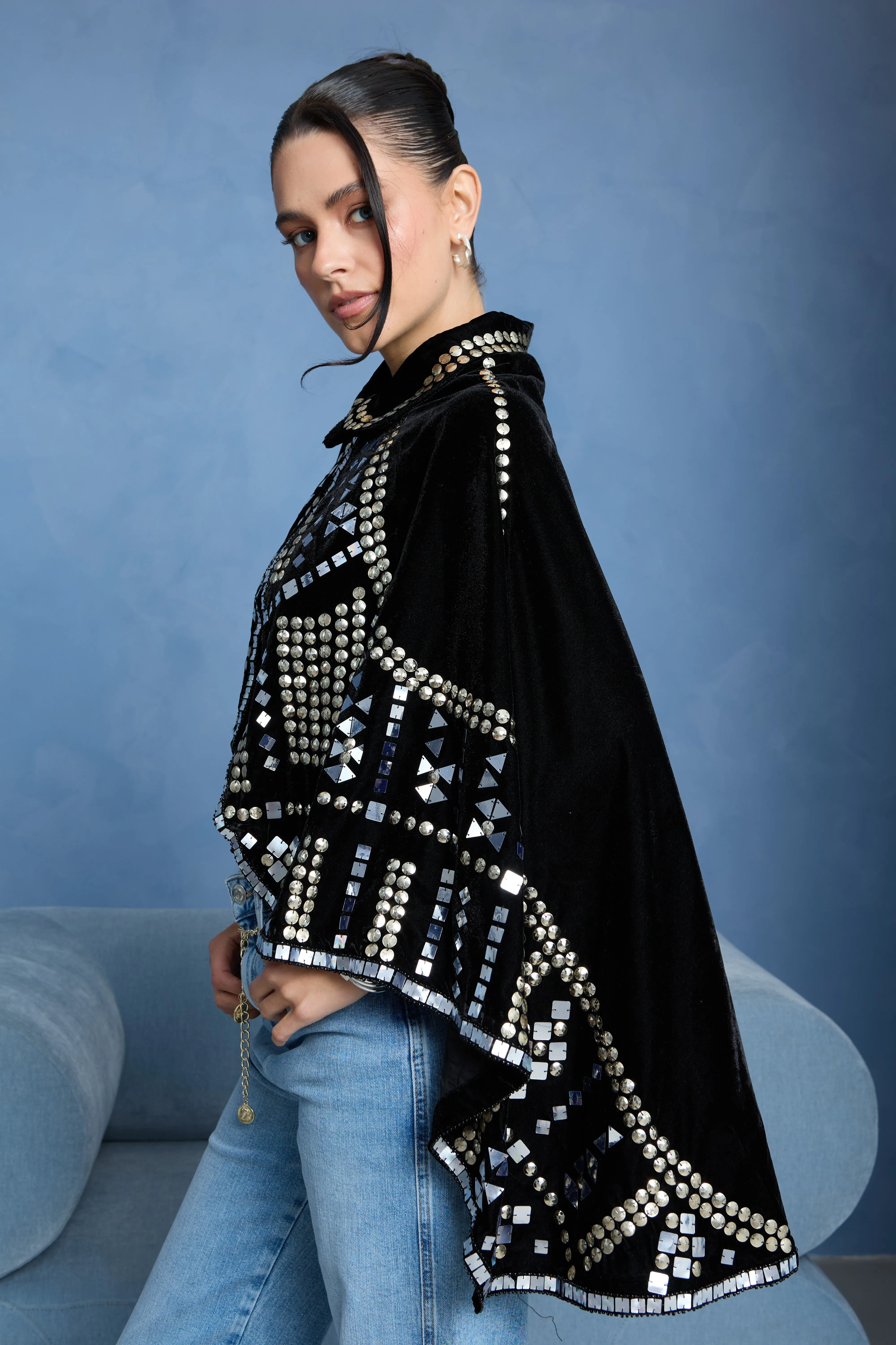Black Velvet Embellished Capelet sold by SAACHI product image thumbnail 4