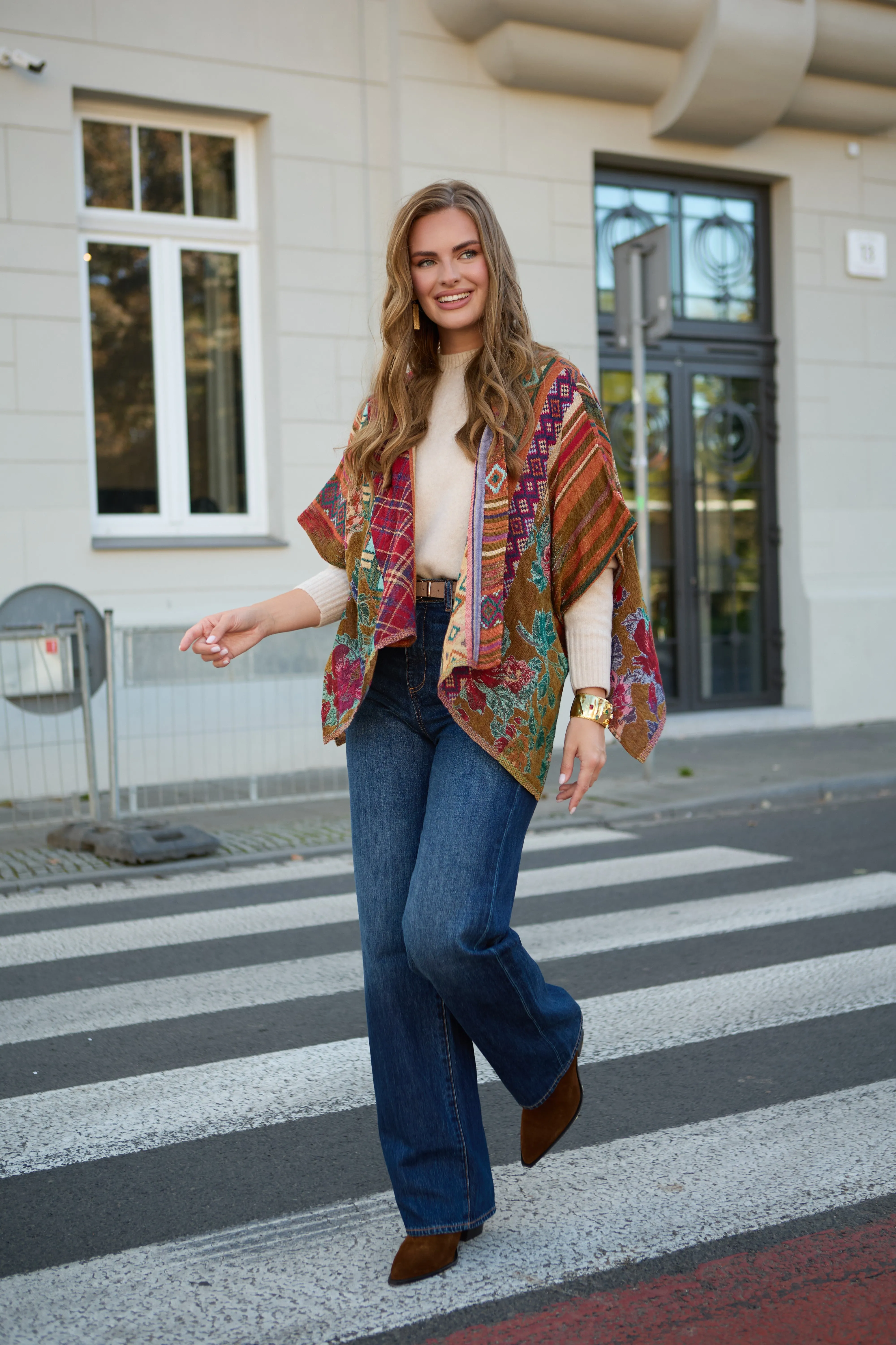 Floral Geometric Short Open Poncho sold by SAACHI