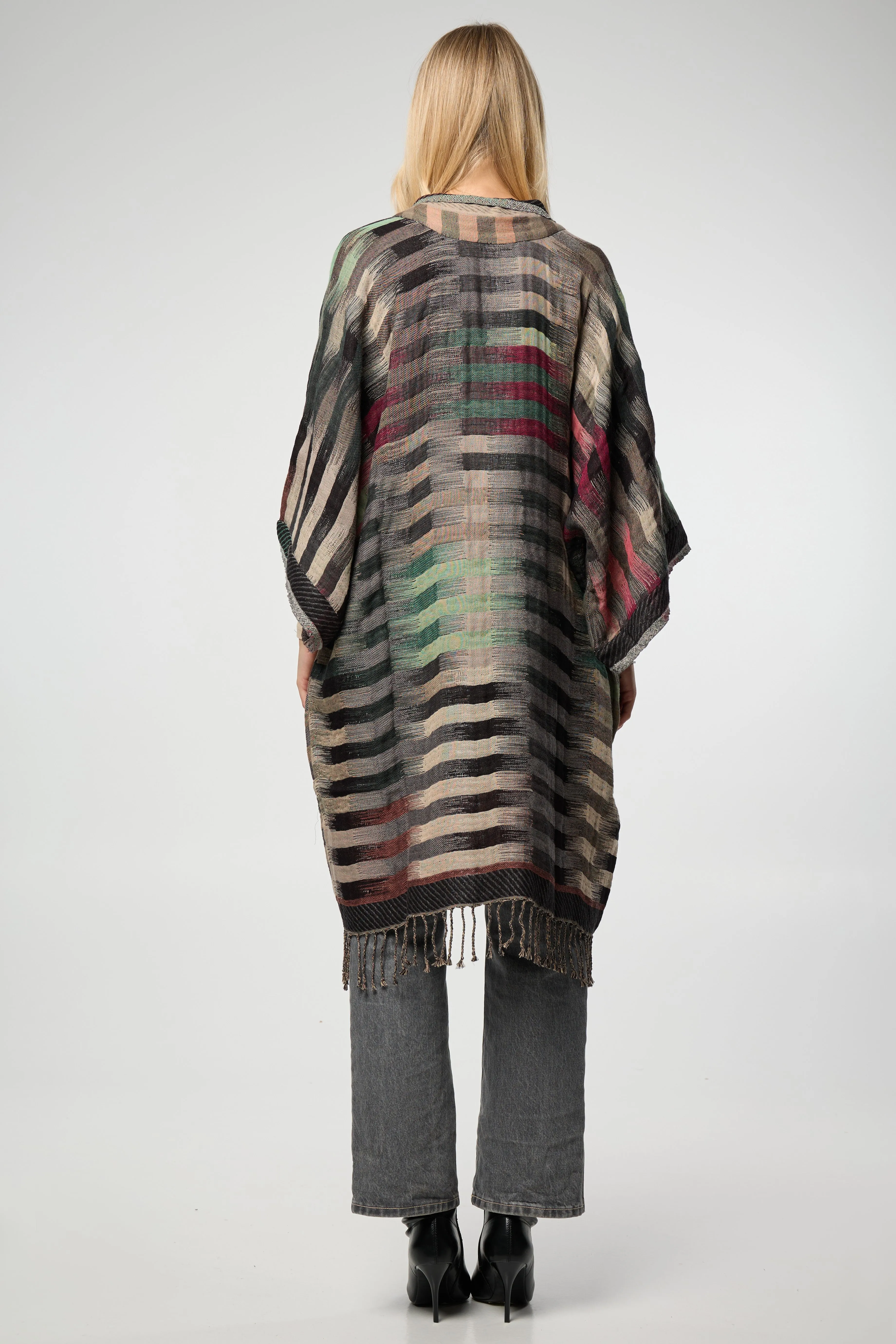 Cotton Retro Striped Fringe Long Jacket sold by SAACHI product image thumbnail 3