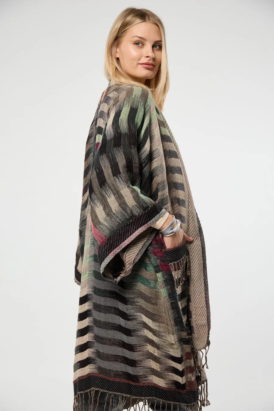 Cotton Retro Striped Fringe Long Jacket sold by SAACHI product image thumbnail 4