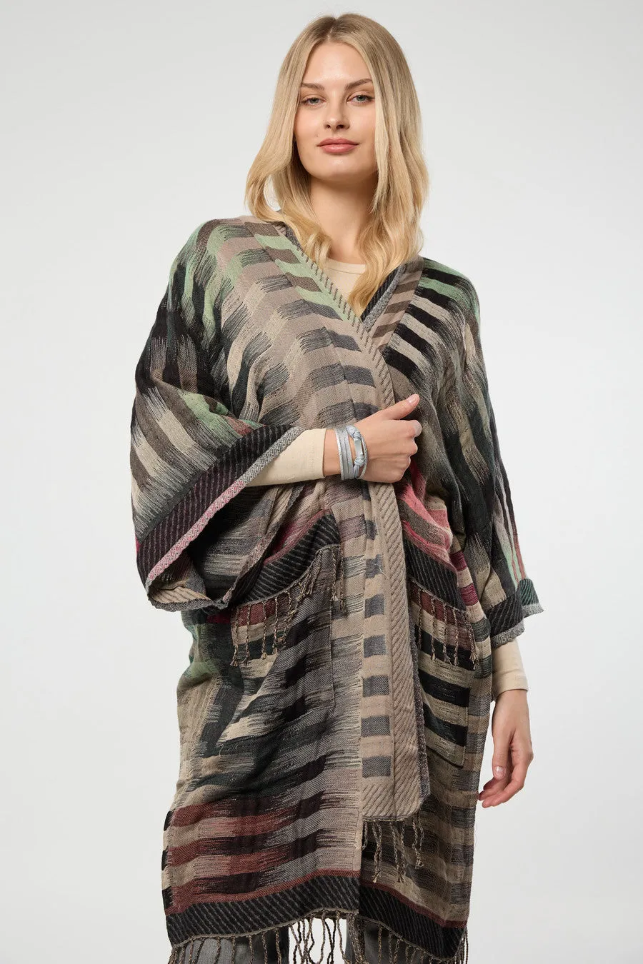 Cotton Retro Striped Fringe Long Jacket sold by SAACHI product image thumbnail 5