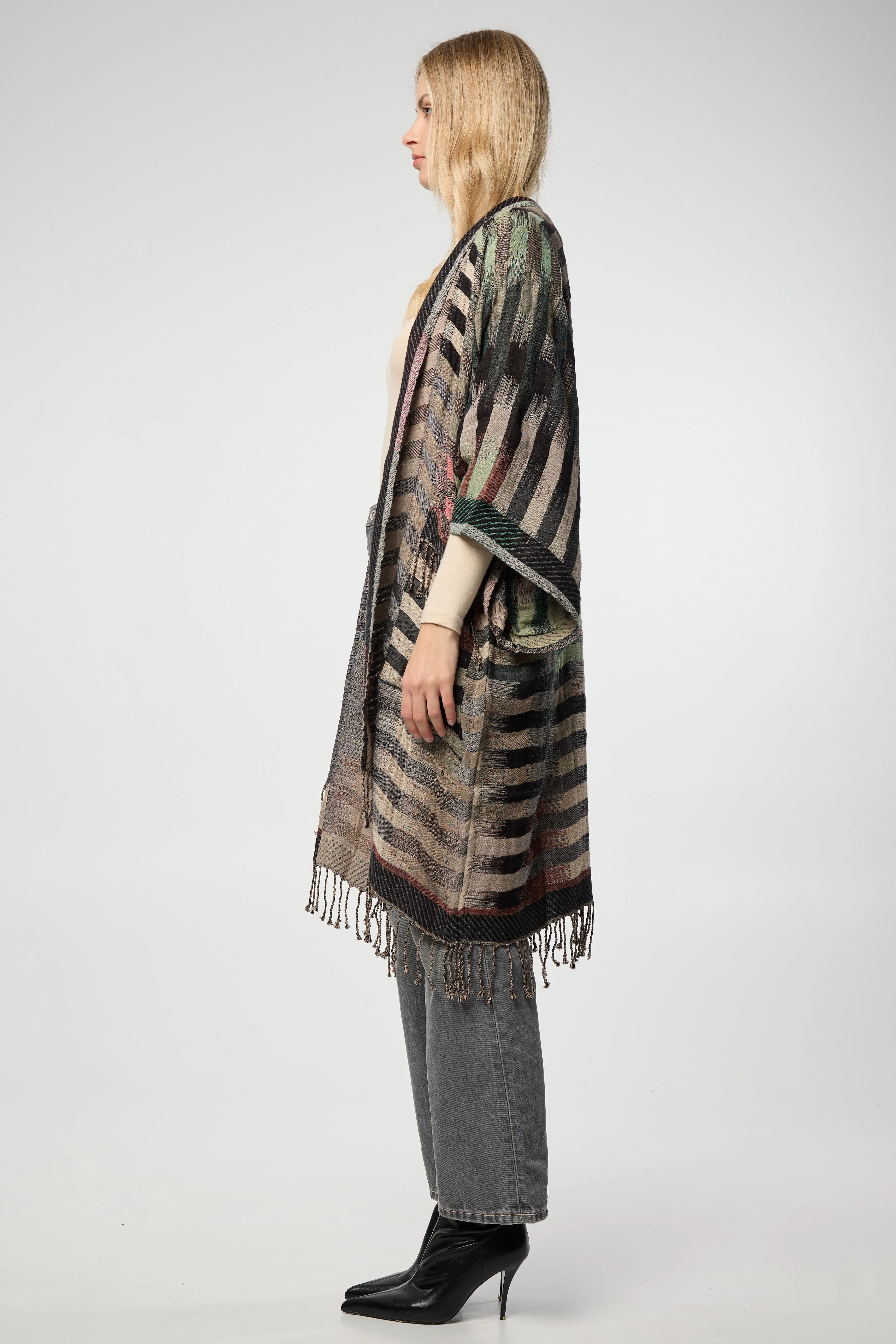 Cotton Retro Striped Fringe Long Jacket sold by SAACHI product image thumbnail 2