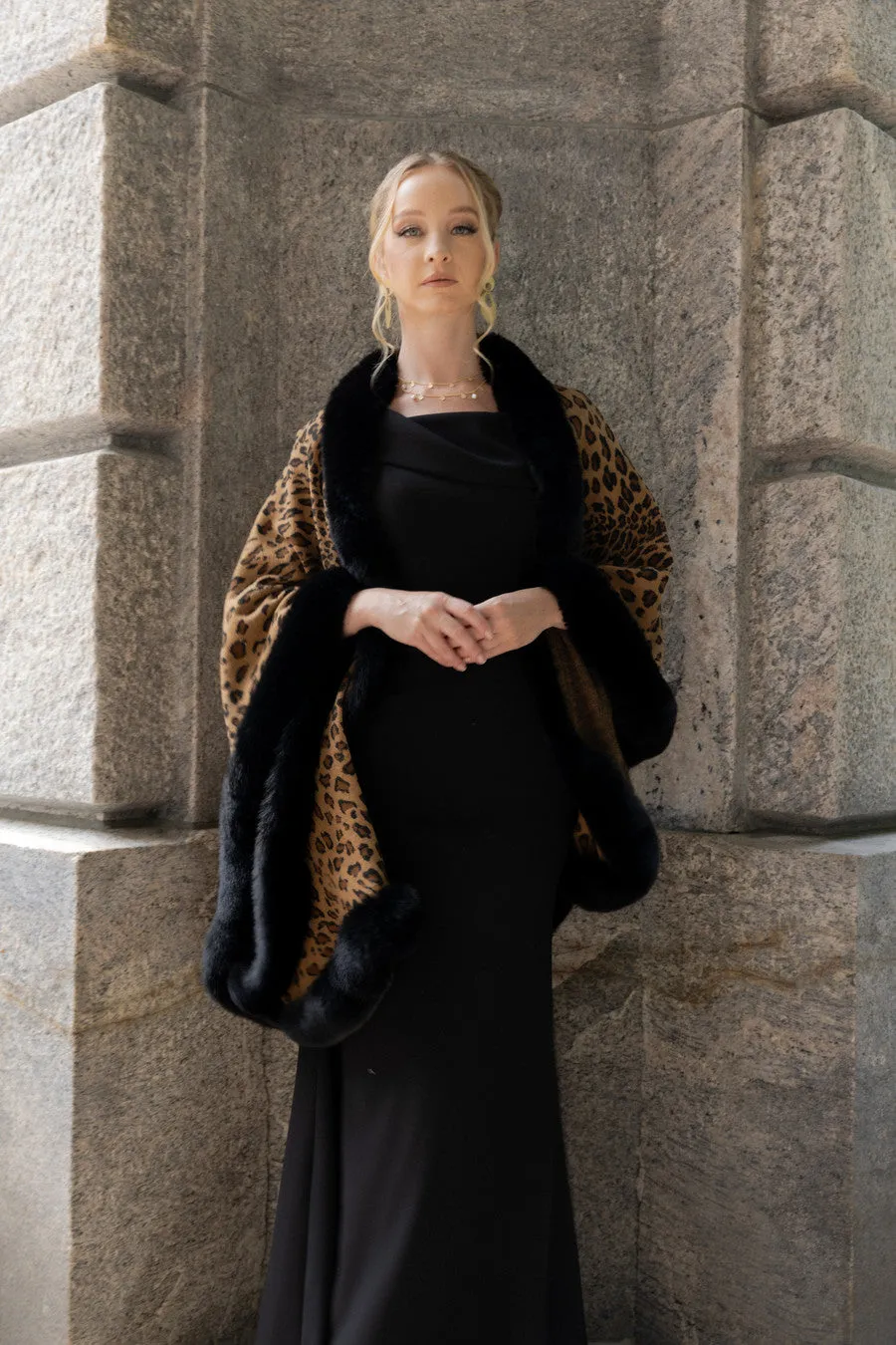 Cheetah Print Kimono Faux Fur Cape sold by SAACHI product image thumbnail 2