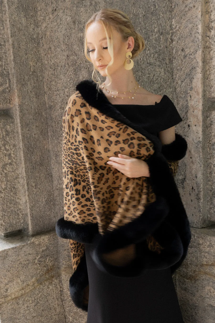 Cheetah Print Kimono Faux Fur Cape sold by SAACHI