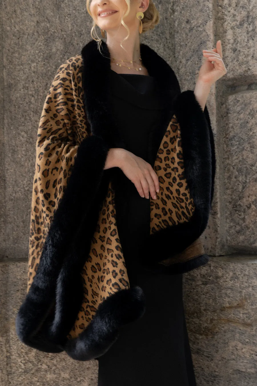 Cheetah Print Kimono Faux Fur Cape sold by SAACHI product image thumbnail 3
