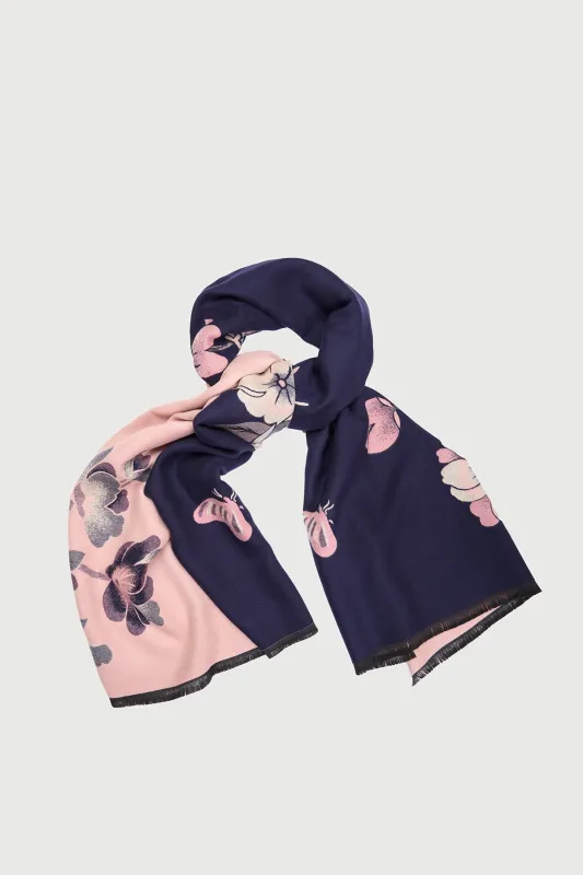 Floral Reversible Scarf Navy Pink sold by SAACHI